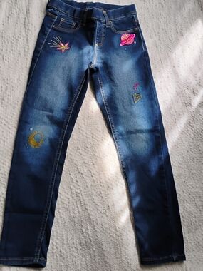 wonder nation Dark Blue Skinny Jeans with Pink & Gold Space Embroidery